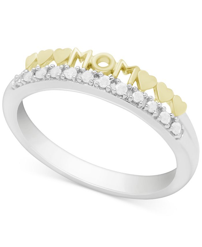 Macy's Diamond Mom Heart Ring (1/10 ct. t.w.) in Sterling Silver & Gold-Plate & Reviews - Rings -... | Macys (US)