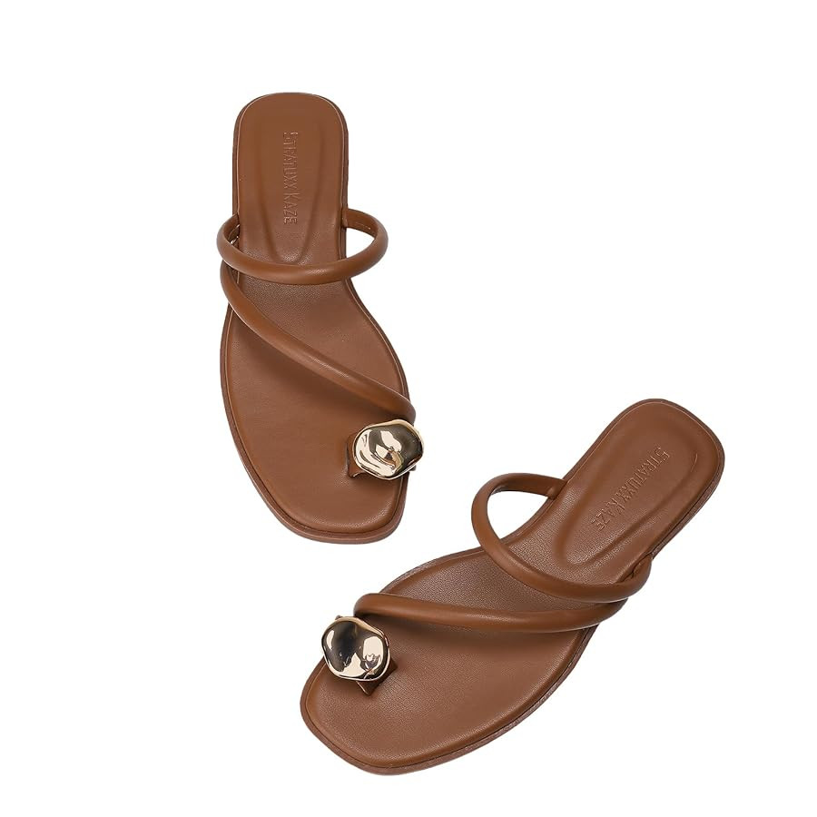 Women's Toe Ring Thong Sandals Open Toe Slide Flat Sandals Casual Summer Flip Flop Flat Sandals | Amazon (US)