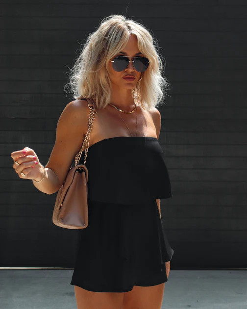 Carleigh Strapless Tiered Romper - Black | VICI