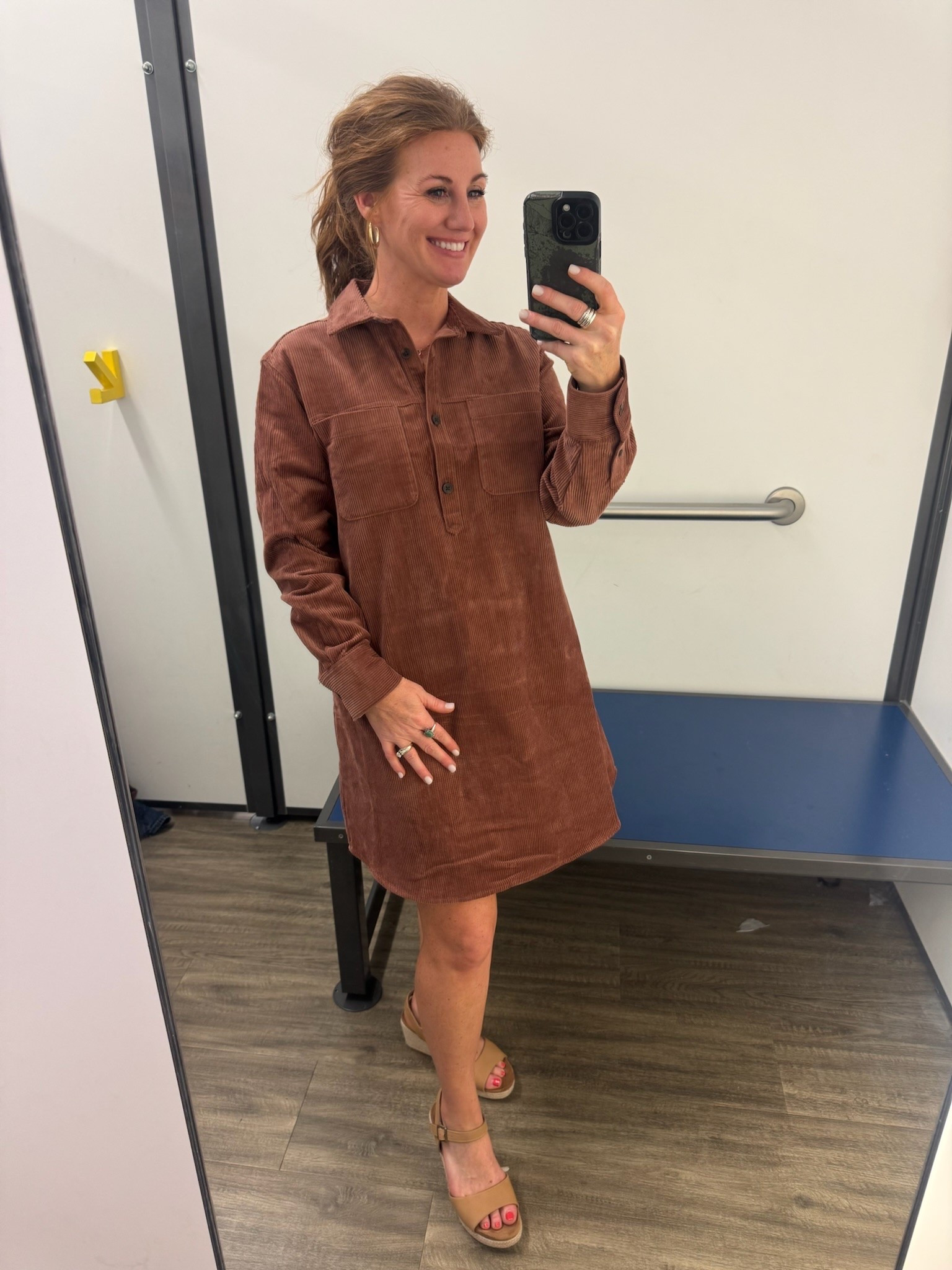 Stephanie is styling another dress that is a great option for Fall. This long sleeve dress in the saddle color is great with sandals now, but I would add a boot for later. It also comes in a dark wash denim and she’s wearing the size small.

#LTKootd #LTKOver40 #LTKWorkwear