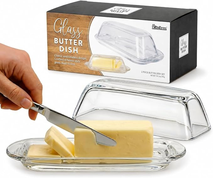 Kangaroo Decorative Clear Glass Butter Dish with Lid for Countertop & Refrigerator - Crystal Cove... | Amazon (US)