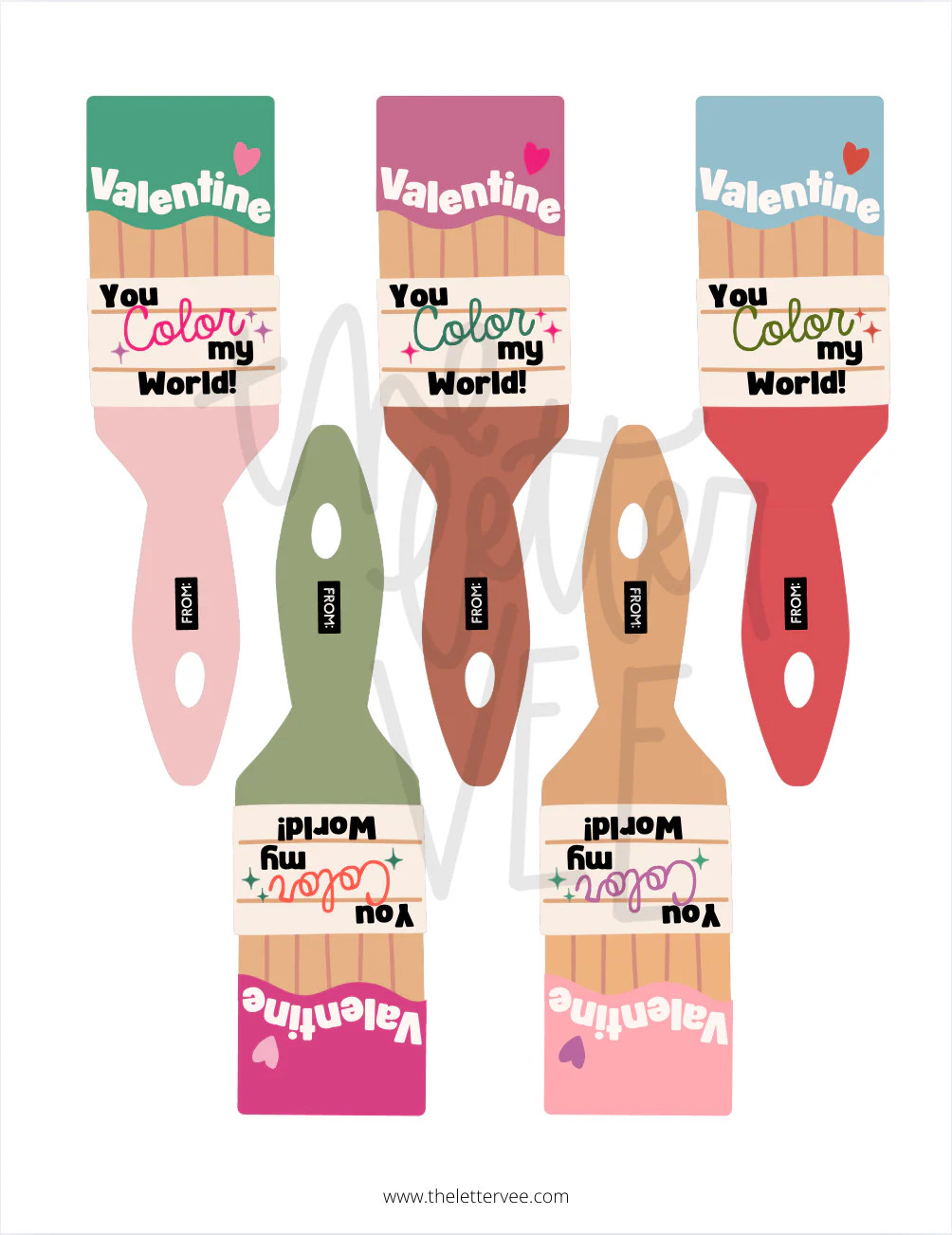 You color my world Paint Brush Valentines | Printable Valentines | The Letter Vee