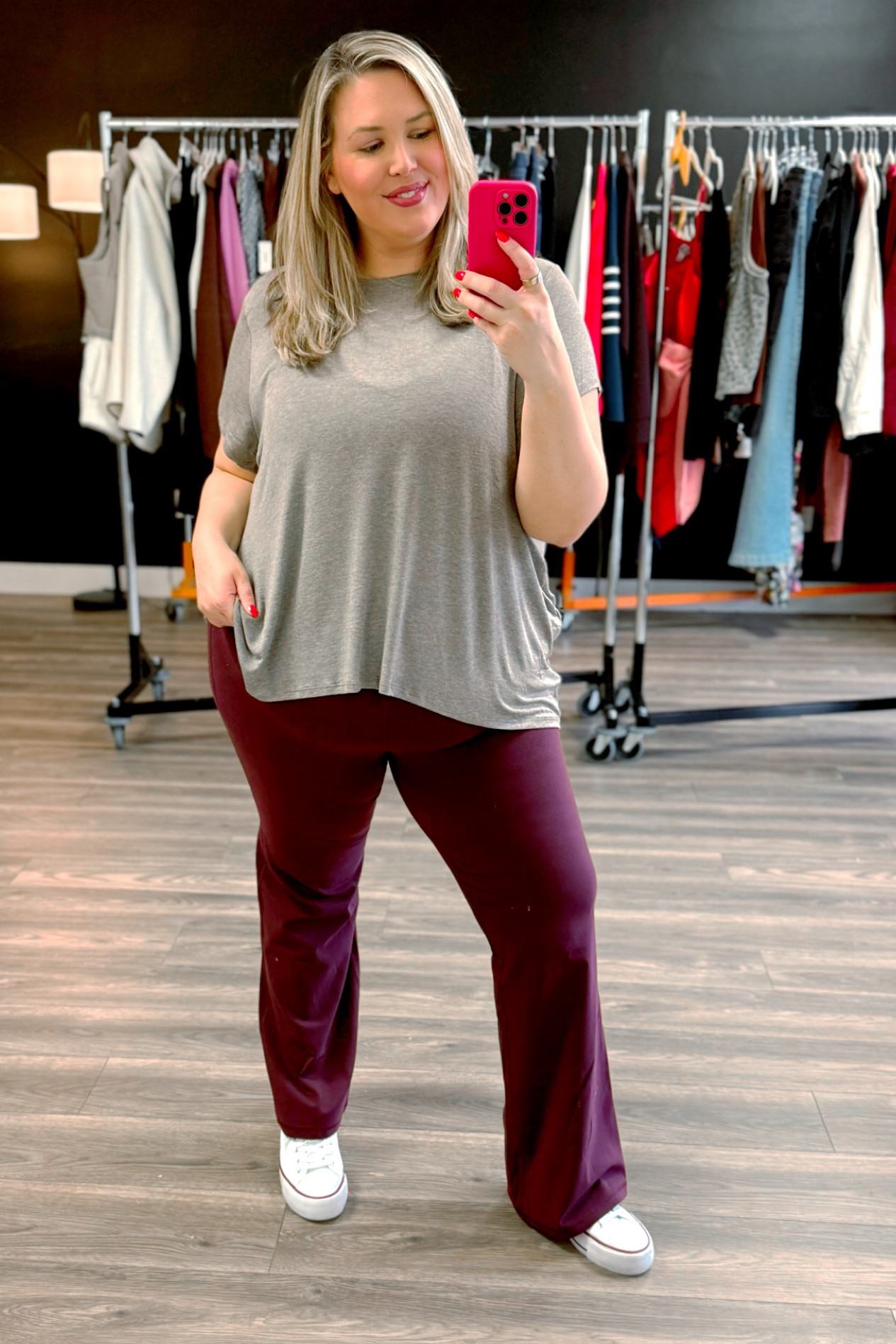 Softest tee shirt I’ve ever put on! This clearance price is insane! Runs true i am in the 2X! 
Flare leggings are soooooo good! True to size, I wear 2X! Athleta bra 3x for
My 42DD

#LTKPlusSize #LTKSaleAlert #LTKActive