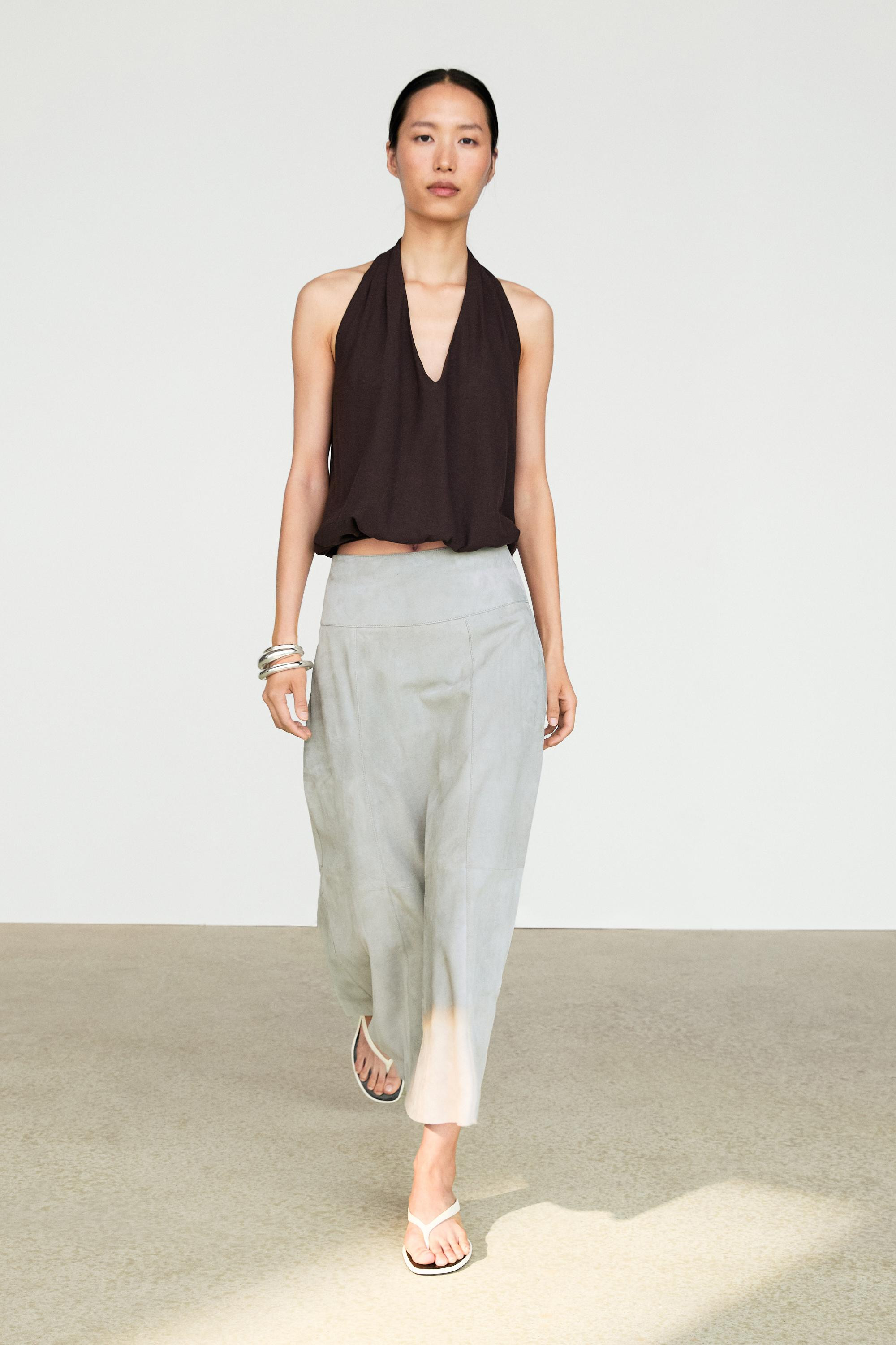 Cotton halter top with elasticated hem | Massimo Dutti US