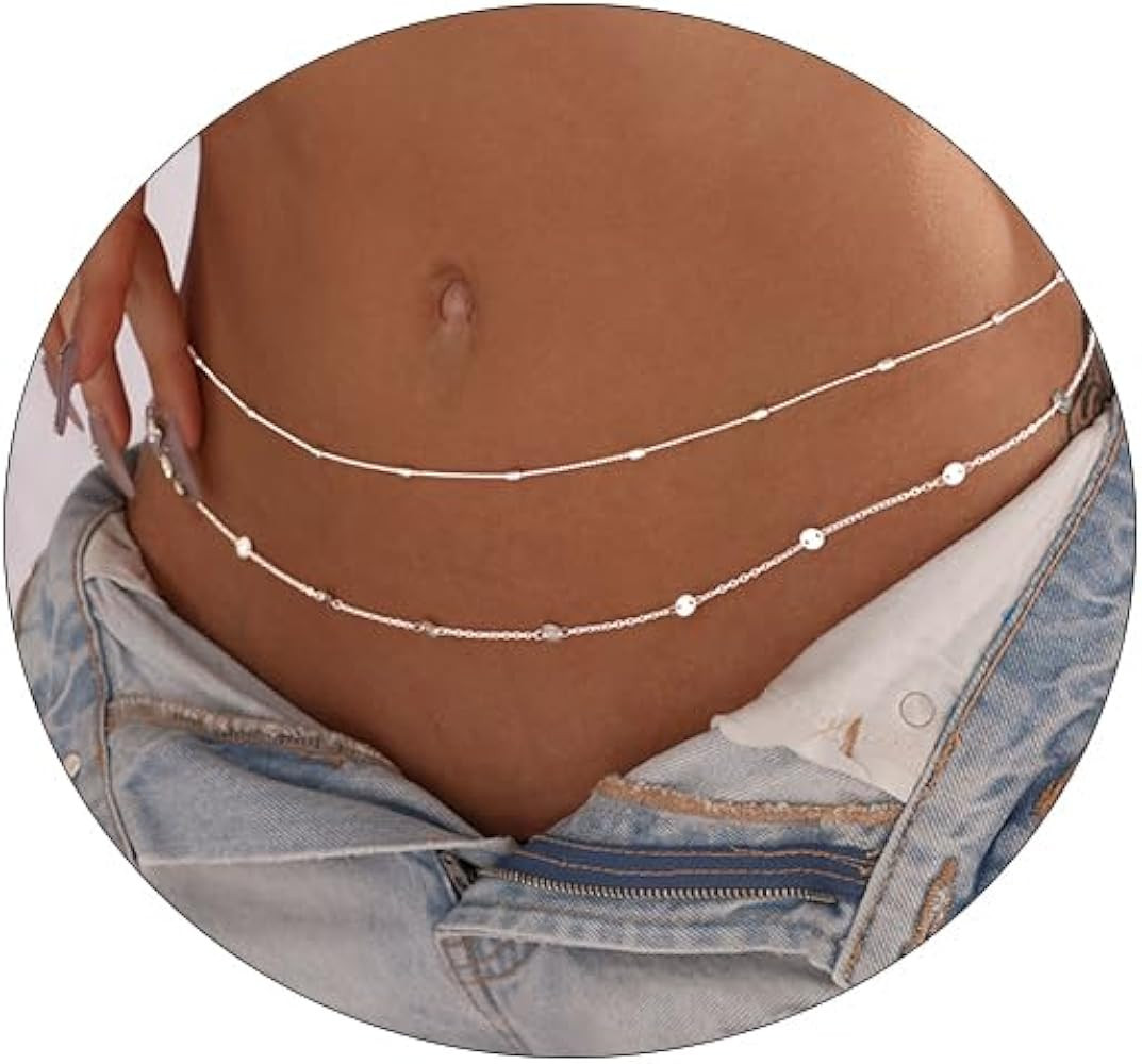 Rotnso 14K Gold Plated Body Chains | Dainty Boho Layered Beach Waist Chain | Adjustable Bikini Be... | Amazon (US)