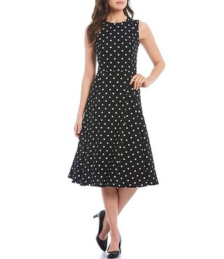 Polka Dot Scuba Crepe Sleeveless Crew Neck Midi Dress | Dillard's