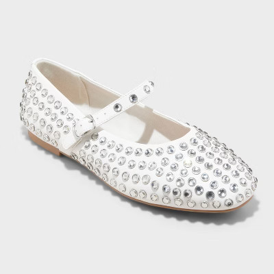 Women's Issa Rhinestone Mary Jane Ballet Flats with Memory Foam Insole - A New Day™ White 6 | Target