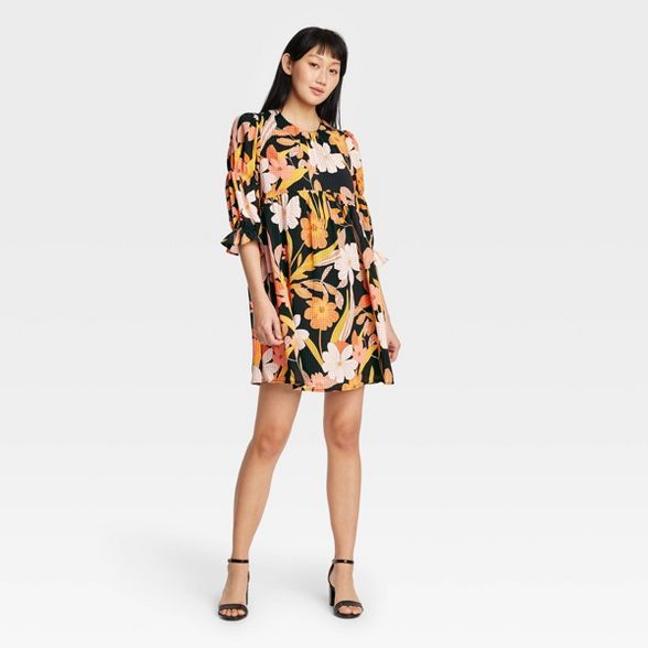 Women's Floral Print Puff Elbow Sleeve A-Line Dress - Who What Wear™ | Target