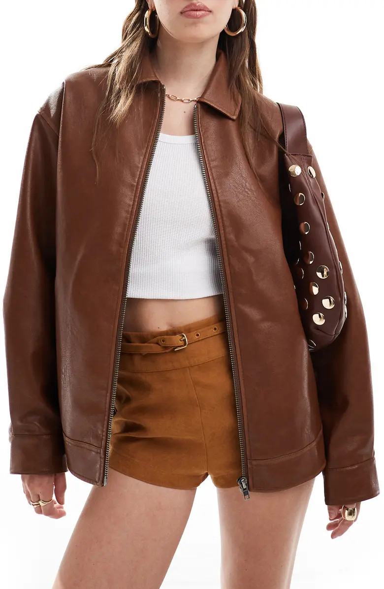 Miss Selfridge Oversize Faux Leather Bomber Jacket | Nordstrom | Nordstrom
