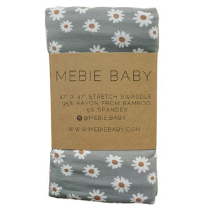 Mebie Baby Light Green Daisy Bamboo Stretch Swaddle | Mebie Baby