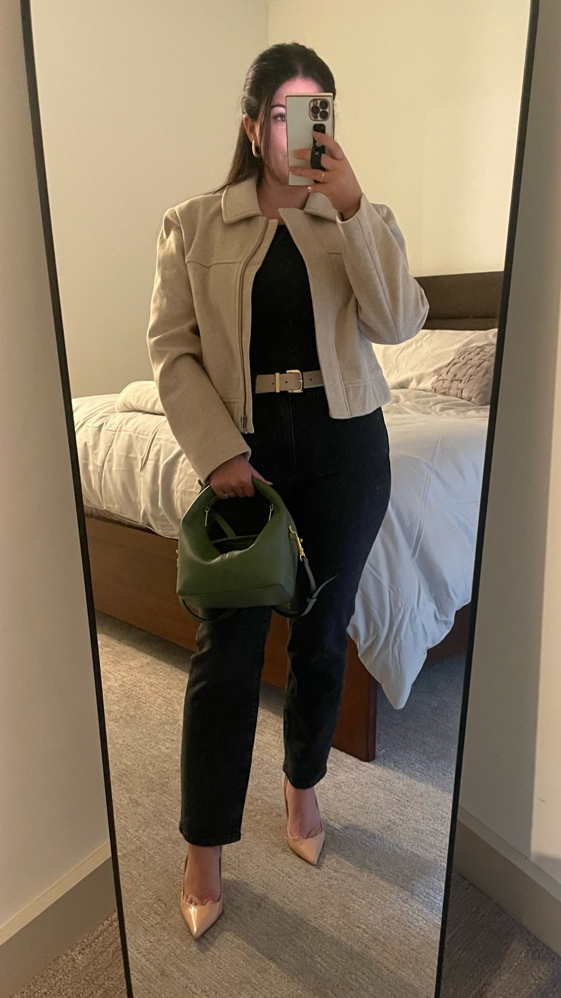 this jacket from mango is so gorgeous! can be worn for dinner or for work. It instantly dresses up an outfit! Wore it with an all black base, a neutral belt and shoes, and a pop of green with my bag 💼 

#LTKSeasonal #LTKstyletip