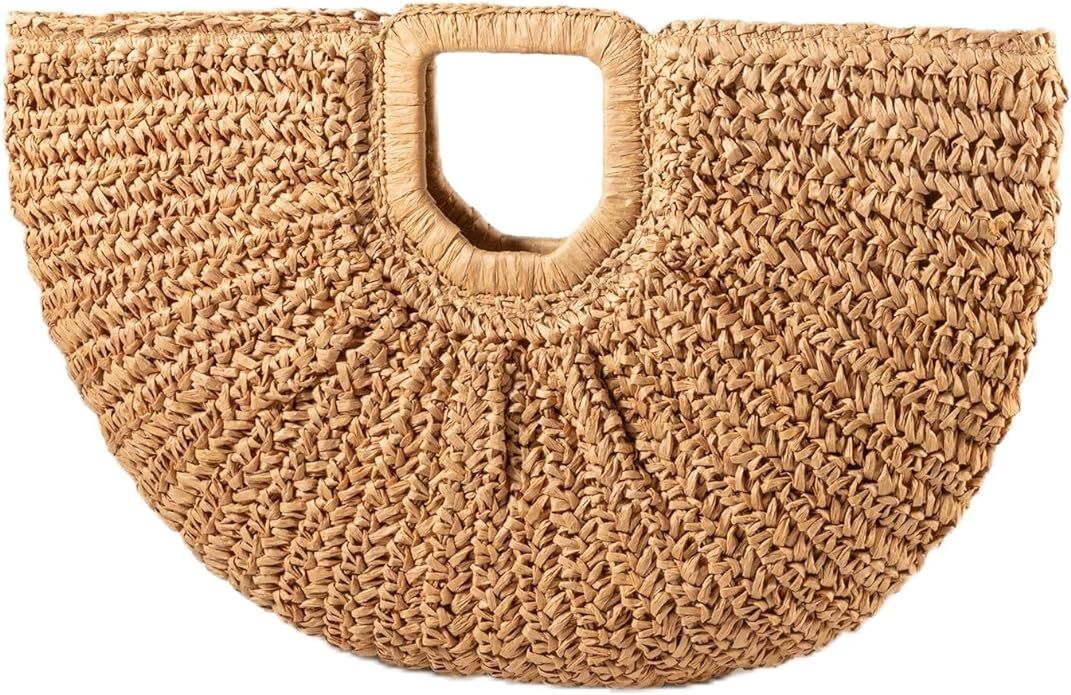 YYW Handmade Tote Bag for Women, Hand-woven Straw Large Hobo Bag for Women Round Handle Ring Toto... | Amazon (US)