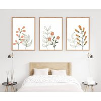 Floral Set Of 3 Prints, Flower Wall Art Gallery, Boho Earth Tone Boho Nursery Art, Plant Spring Flowers | Etsy (US)