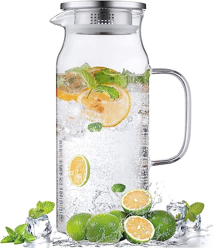2 Liter 68 oz Glass Pitcher with Lid and Spout, Bivvclaz Glass Water Pitcher for Fridge, Glass Ca... | Amazon (US)
