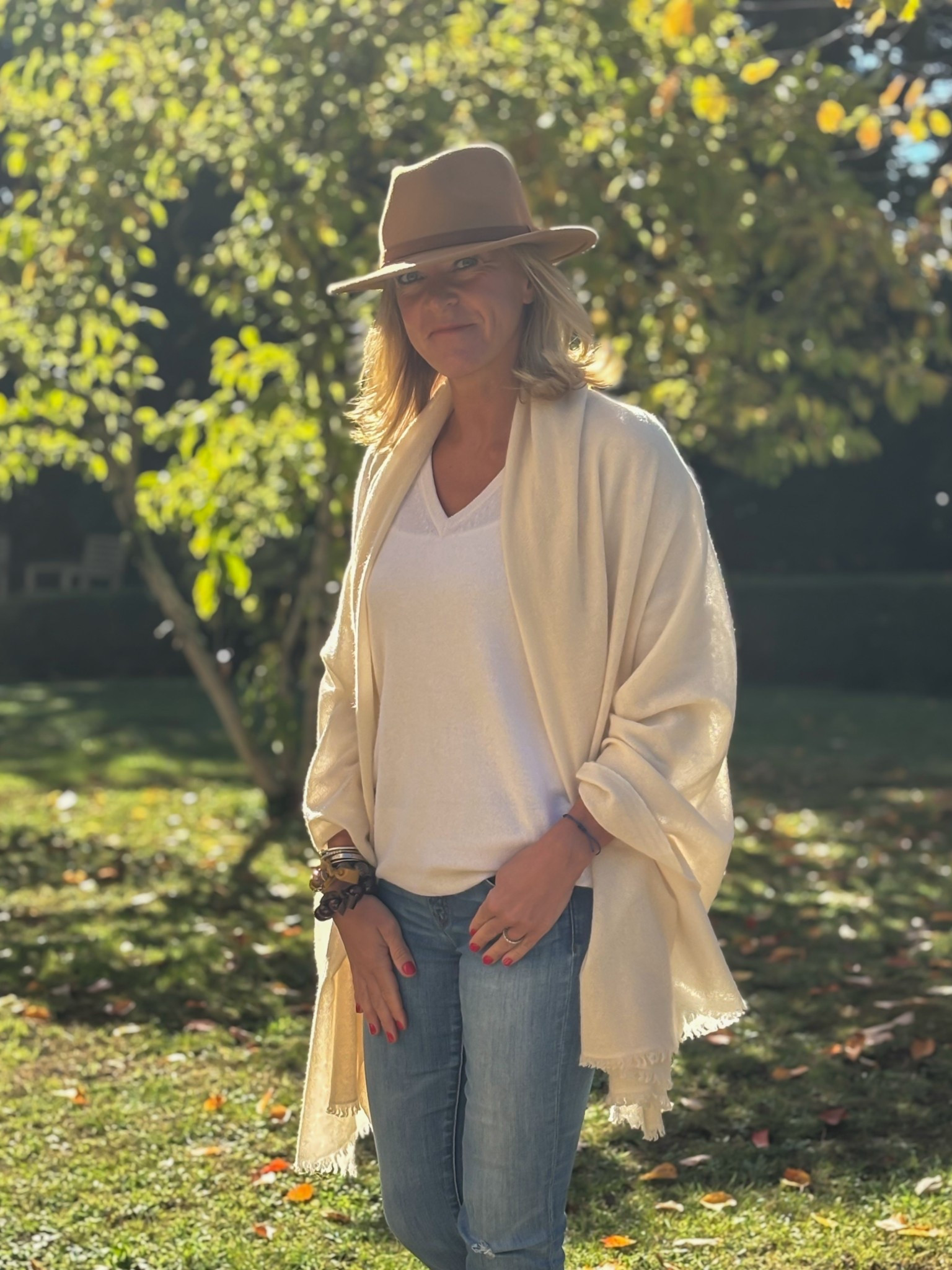 Autumn days like these - blue skies, crisp leaves & cosy knitwear make the perfect combo.
.
Shawl gifted by @black
#autumndays #cashmere #mymidlifefashion #shawl #whatimwearing #autumn 

#LTKover50style #LTKwinter #LTKautumn