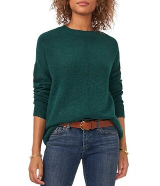 Crew Neck Long Sleeve Extended Shoulder Seamed Cozy Statement Sweater | Dillard's