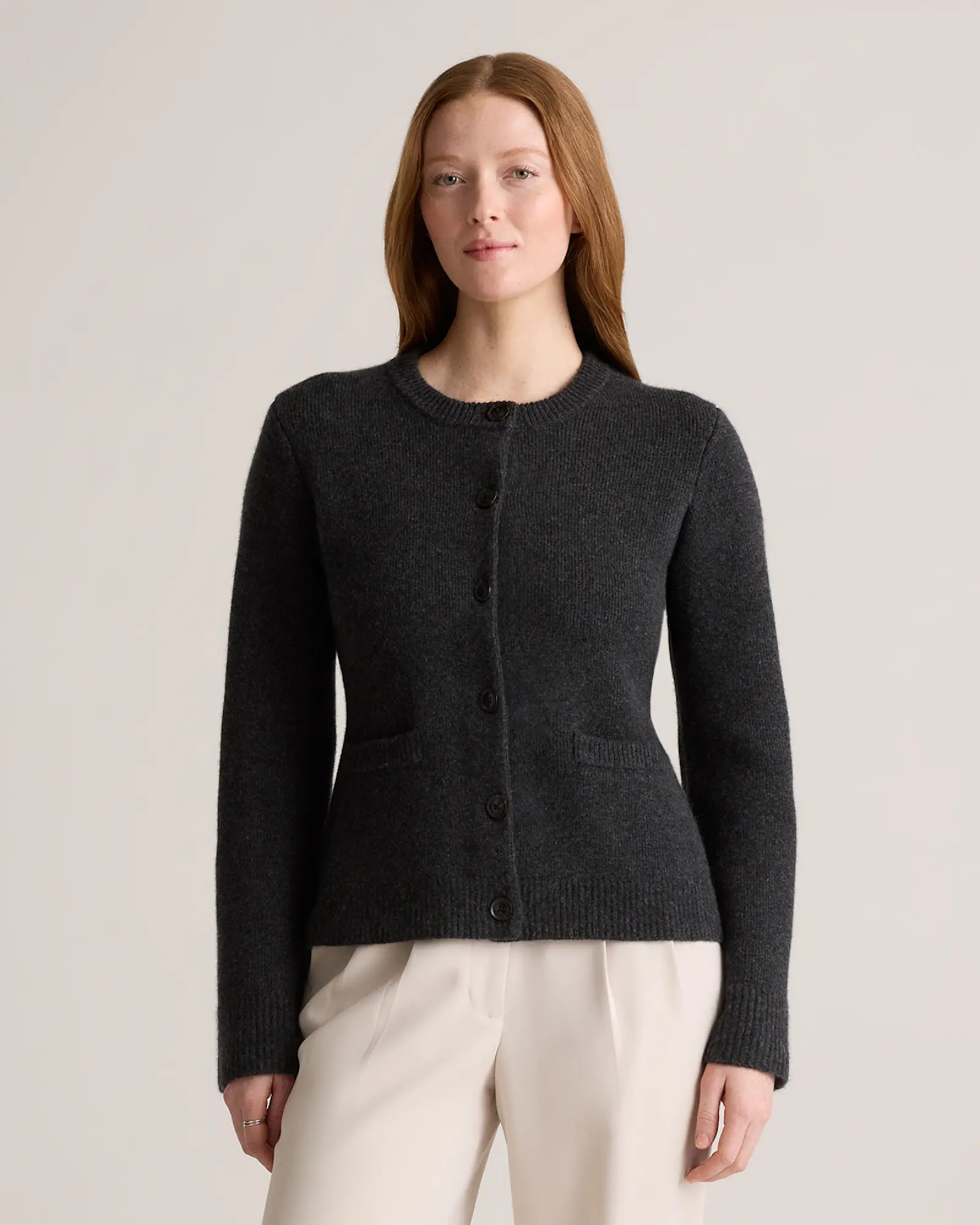 Mongolian Cashmere Structured Cardigan in Heather Charcoal | Quince