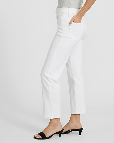High Waisted White Straight Ankle Jeans | Express