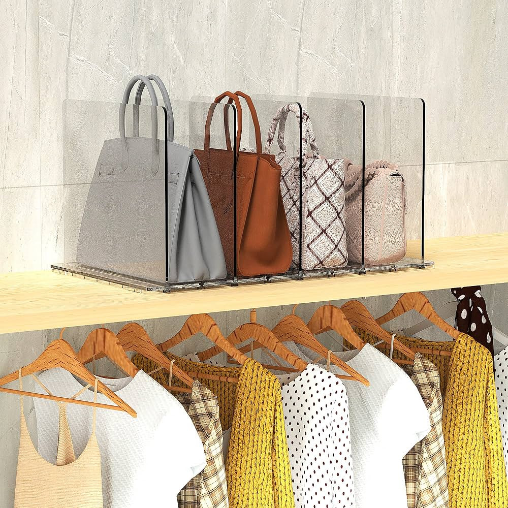 Purse Organizer for Closet, Clear Shelf Dividers,Adjustable Acrylic Shelf Divider for Clothes Pur... | Amazon (US)