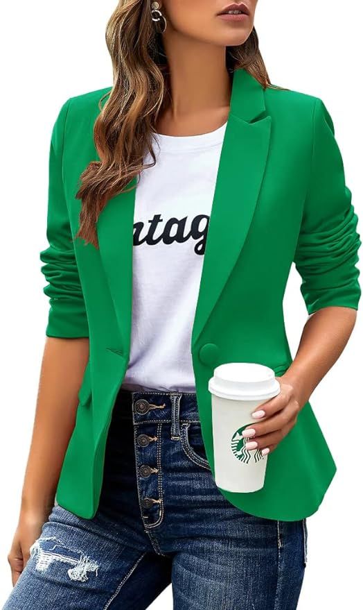 Womens Casual Blazers Long Sleeve Lapel Button Slim Work Office Blazer Jacket | Amazon (US)