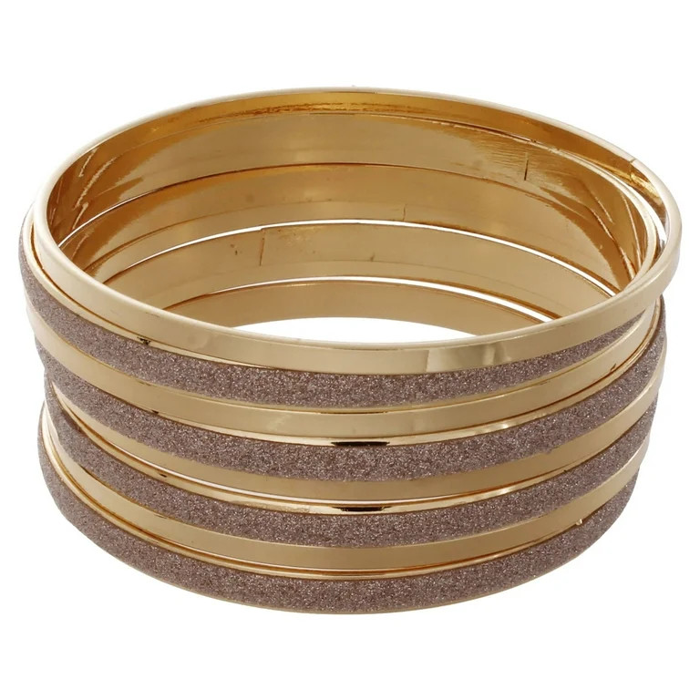 Time and Tru Women's Glitter Bangle Bracelet Set, 8-Piece Gold - Walmart.com | Walmart (US)