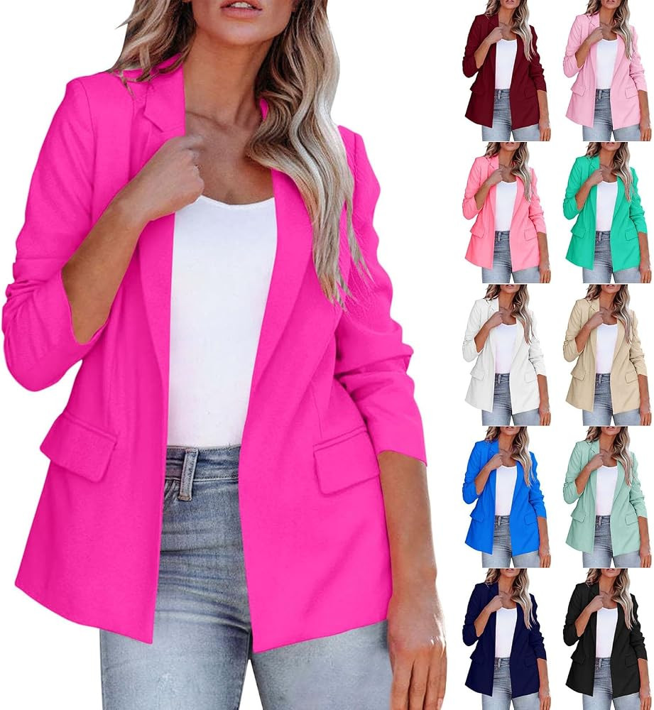 Womens Long Sleeve Casual Blazer Lapel Open Front Work Office Blazer Jacket 2024 Trendy Fall Dres... | Amazon (US)