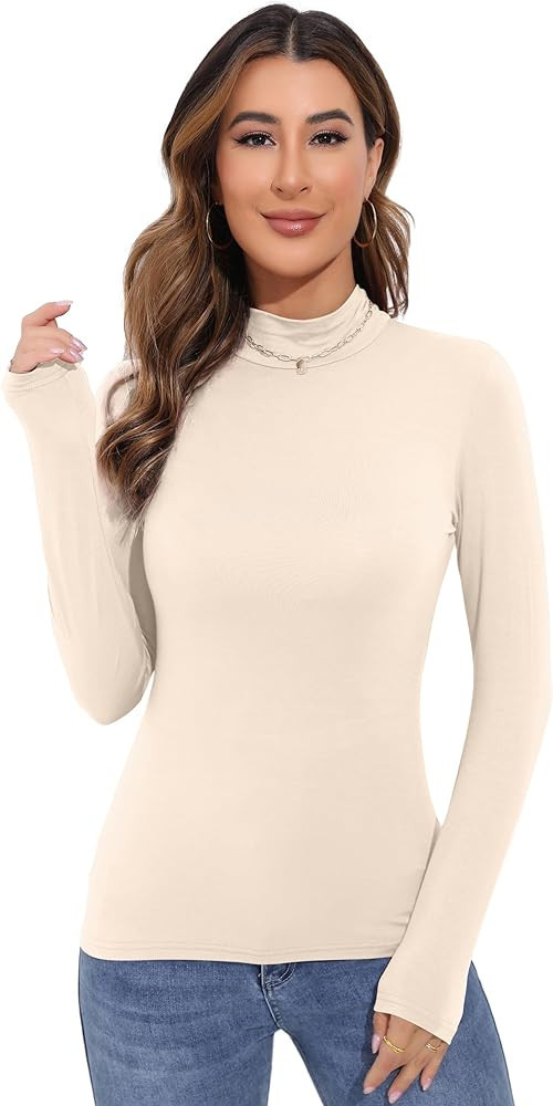 Qzzater Women's Basic Long Sleeve Thermal Tops Lightweight Mock Neck T-Shirts Slim Fit Soft Layer... | Amazon (US)