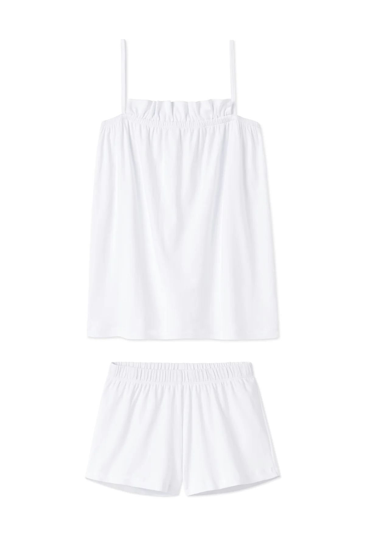 Pima Ruffle Shorts Set in White | Lake Pajamas