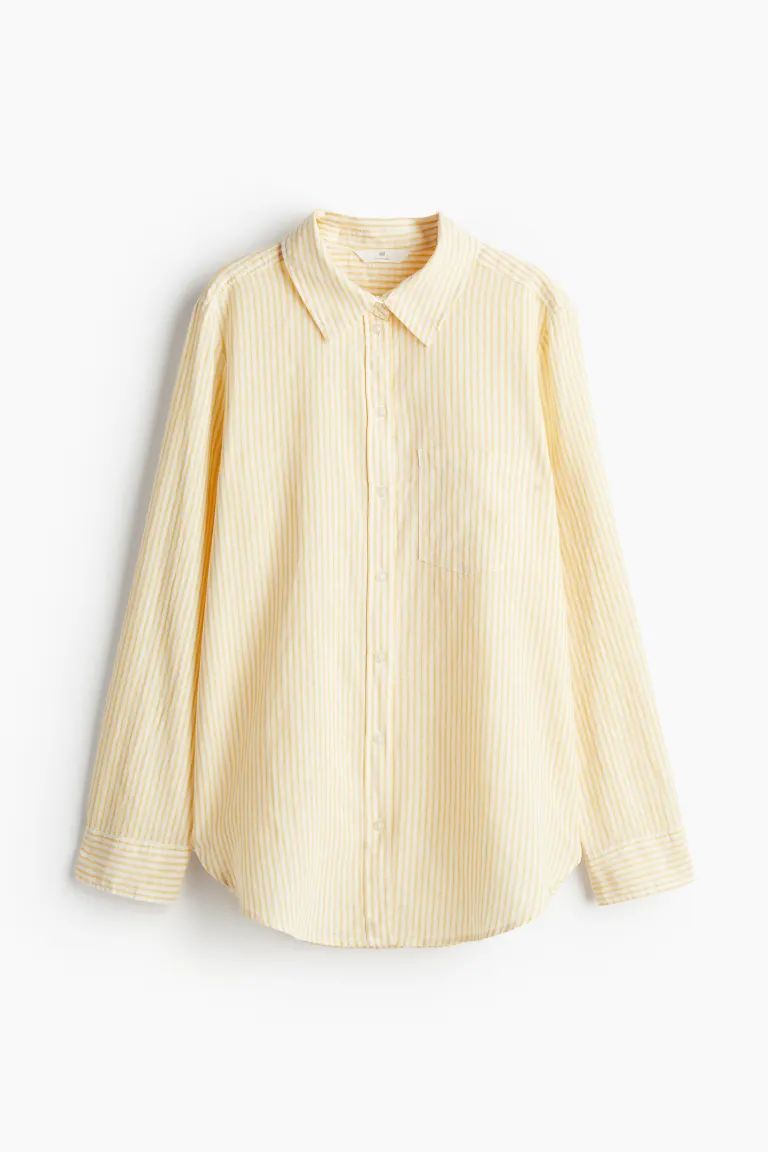 Linen-blend Shirt - Yellow/striped - Ladies | H&M US | H&M (US + CA)