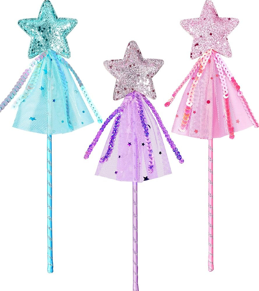 Princess Dress Up Accessories Magic Wand for Kids, 3pcs Glitter Star Wands Fairy Wands, Princess ... | Amazon (US)