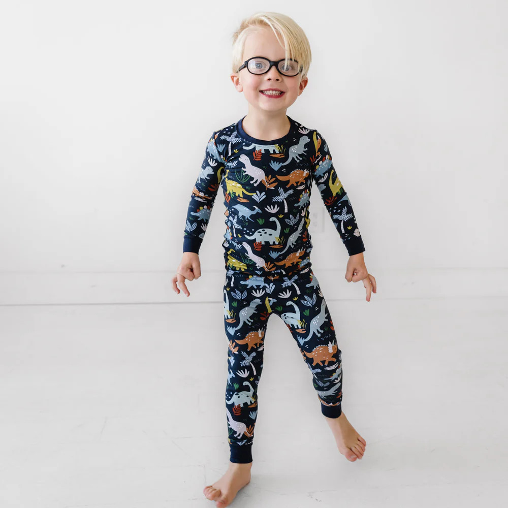 Navy Jurassic Jungle Two-Piece Pajama Set | Little Sleepies