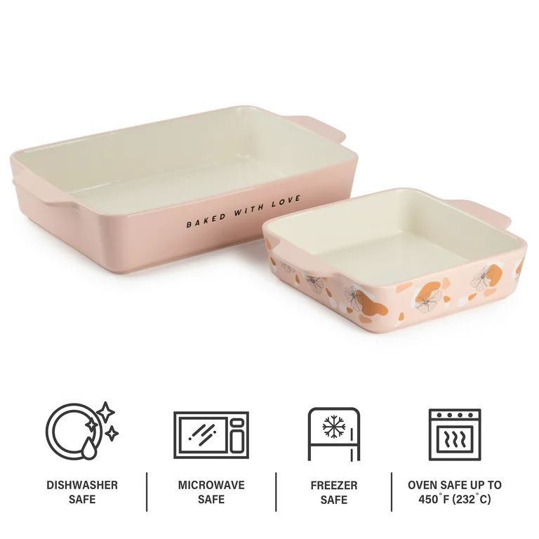Thyme & Table Stoneware Square & Rectangular Baker, Pink, 2-Piece Set | Walmart (US)