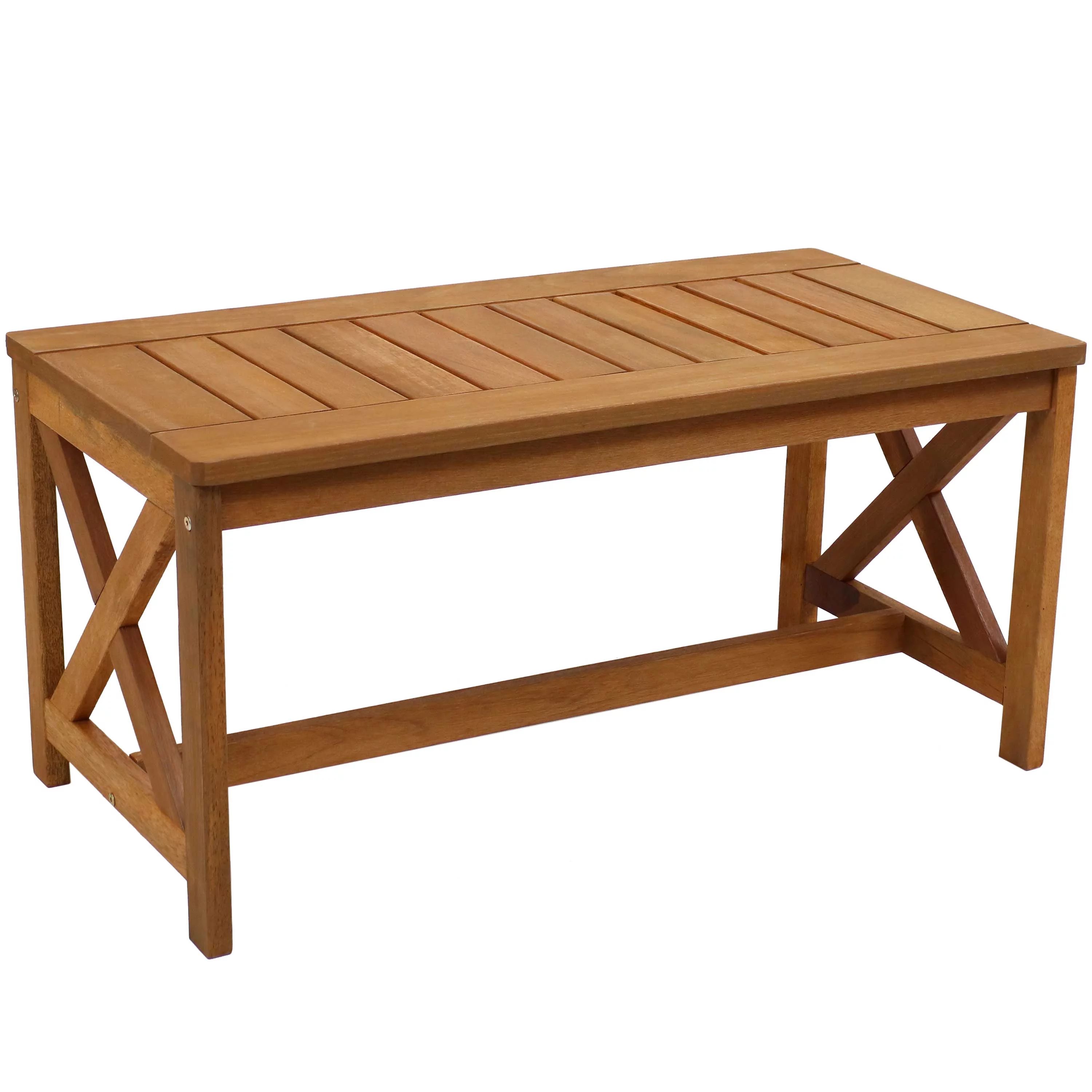 Sunnydaze Outdoor Meranti Wood with Teak Oil Finish Rectangular Wooden Patio Coffee Table - 35" -... | Walmart (US)