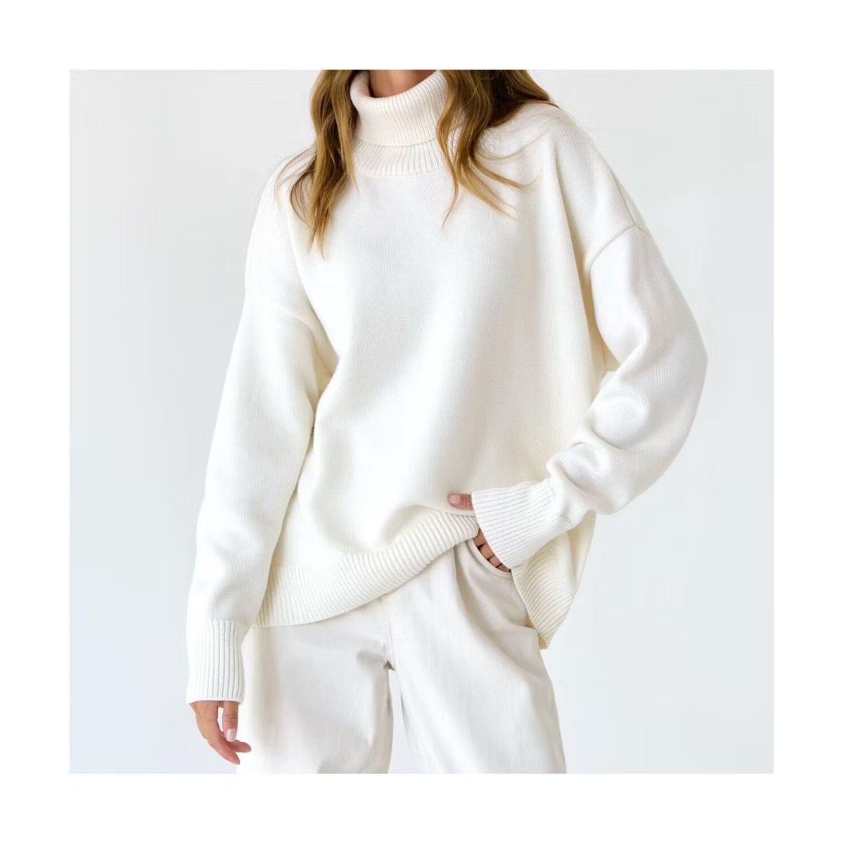 Womens Turtleneck Sweater Long Sleeve Loose Fit Sweater Drop Shoulder Oversized Sweater Cozy Knit... | Target