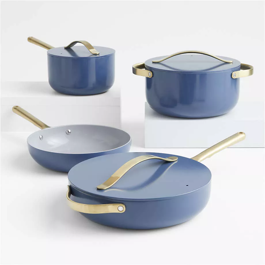 Caraway Home 7-Piece Rose Quartz Ceramic Non-Stick Cookware Set with Gold Hardware