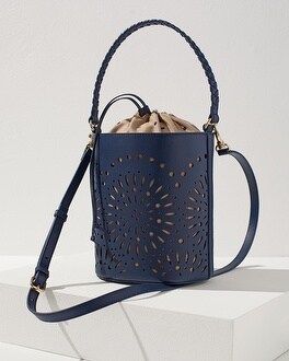 Navy Laser Cut Leather Bucket Bag | Chico's
