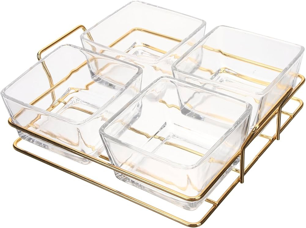 iplusmile Snack Bowl With Metal Tray, 4 Removable Dip Bowls Glass Fruit Tray Divided Appetizer Co... | Amazon (US)