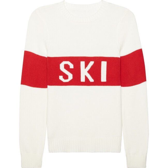 Women's Block 'SKI' Long Sleeve Sweater, White/ Red | Maisonette