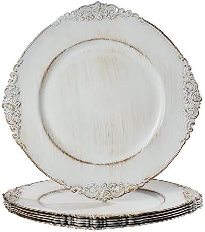 MAONAME Antique White Charger Plates, Round Antique Plate Chargers for Dinner Plates, 13" Plastic... | Amazon (US)