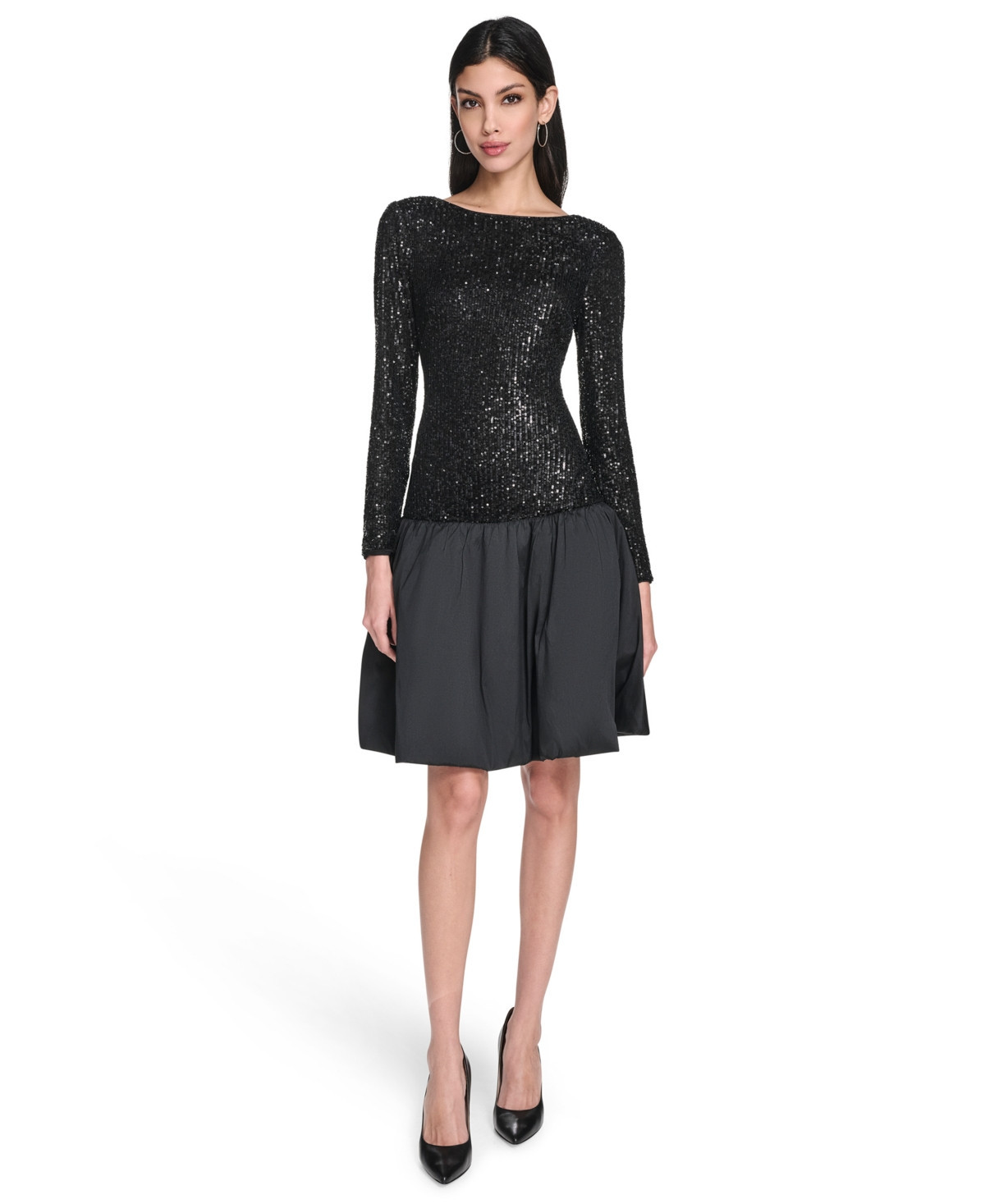 Eliza J Women's Long Sleeve Boat Neck Dress - Black | Macy's