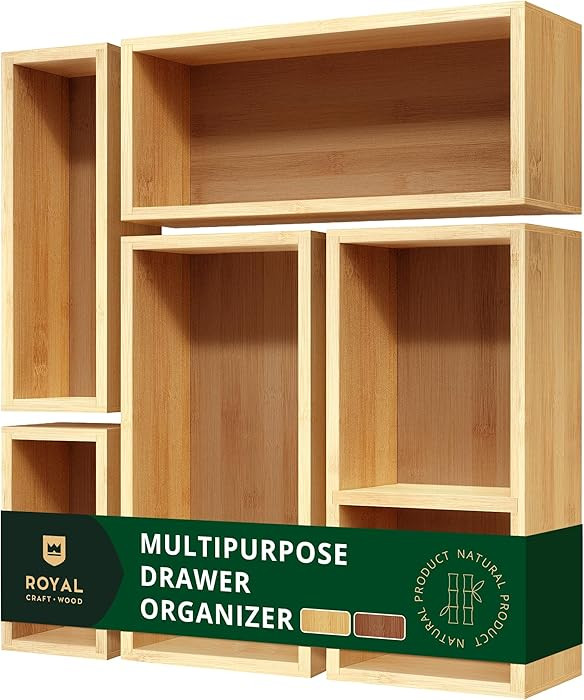 ROYAL CRAFT WOOD 5-Piece Bamboo Drawer Organizer Set \u2013 Multi-Use Storage Trays for Kitchen, ... | Amazon (US)