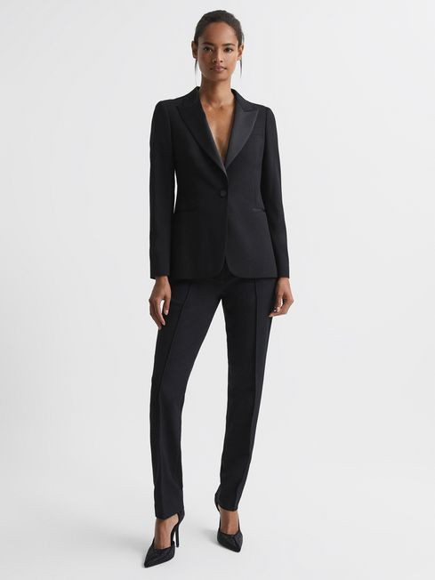 Reiss Black Sofia Tailored Fit Wool Blend Tuxedo Blazer | Reiss UK