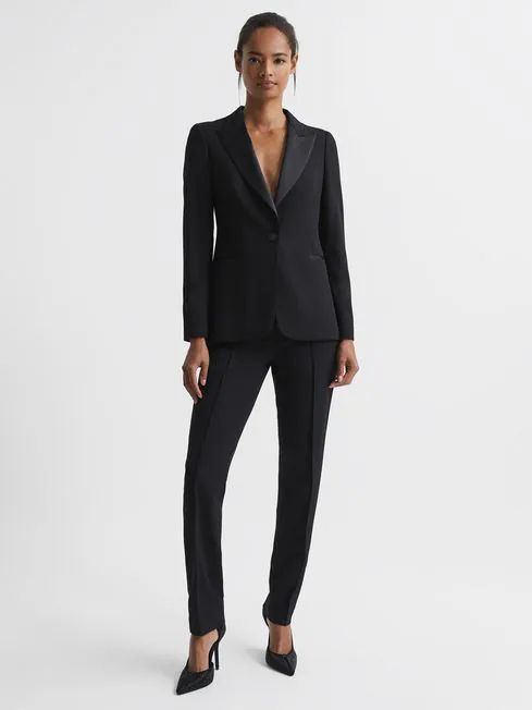 Reiss Black Sofia Tailored Fit Wool Blend Tuxedo Blazer | Reiss UK