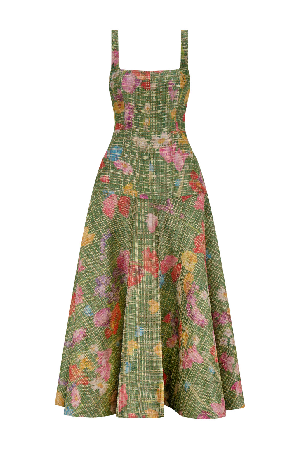 Floral Raffia Square Neck Dress in Cactus | Over The Moon
