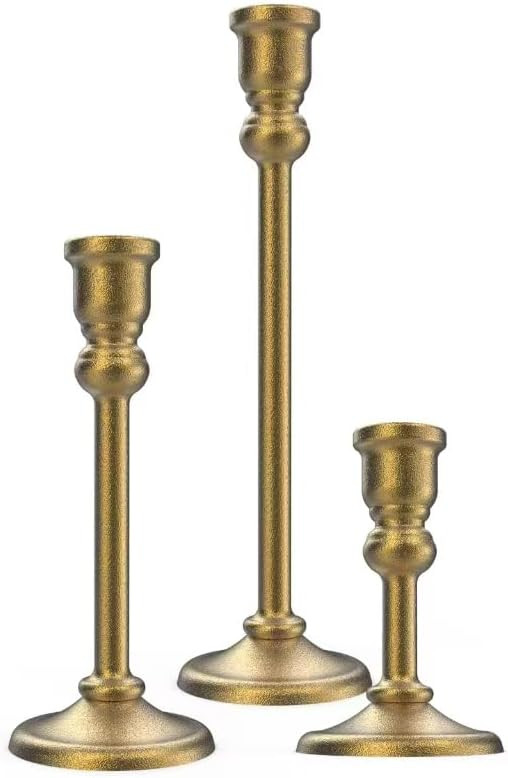Heavy Candlestick Holders Taper Candle Holders Set of 3, Golden Candlestick Holders Decorative Ca... | Amazon (US)