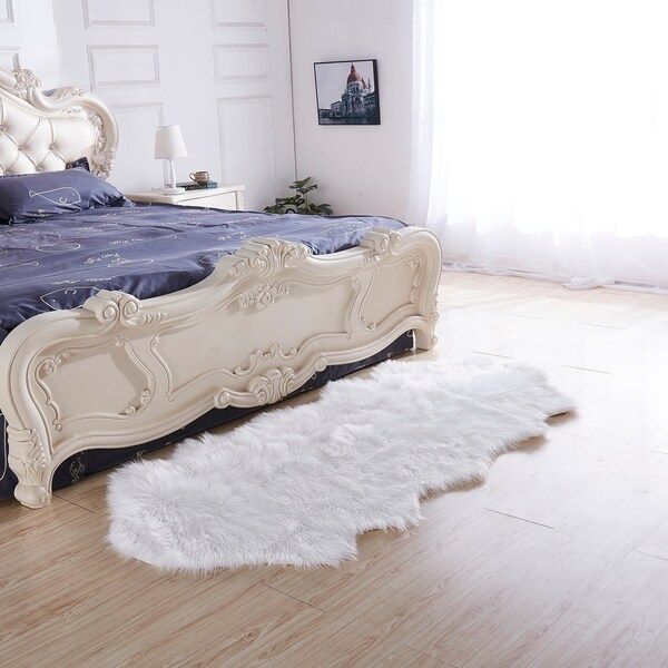 Luxury Decorative" Faux Fur Rug in White Sheepskin (32-inch x 71-inch) - 32" x 71 | Bed Bath & Beyond