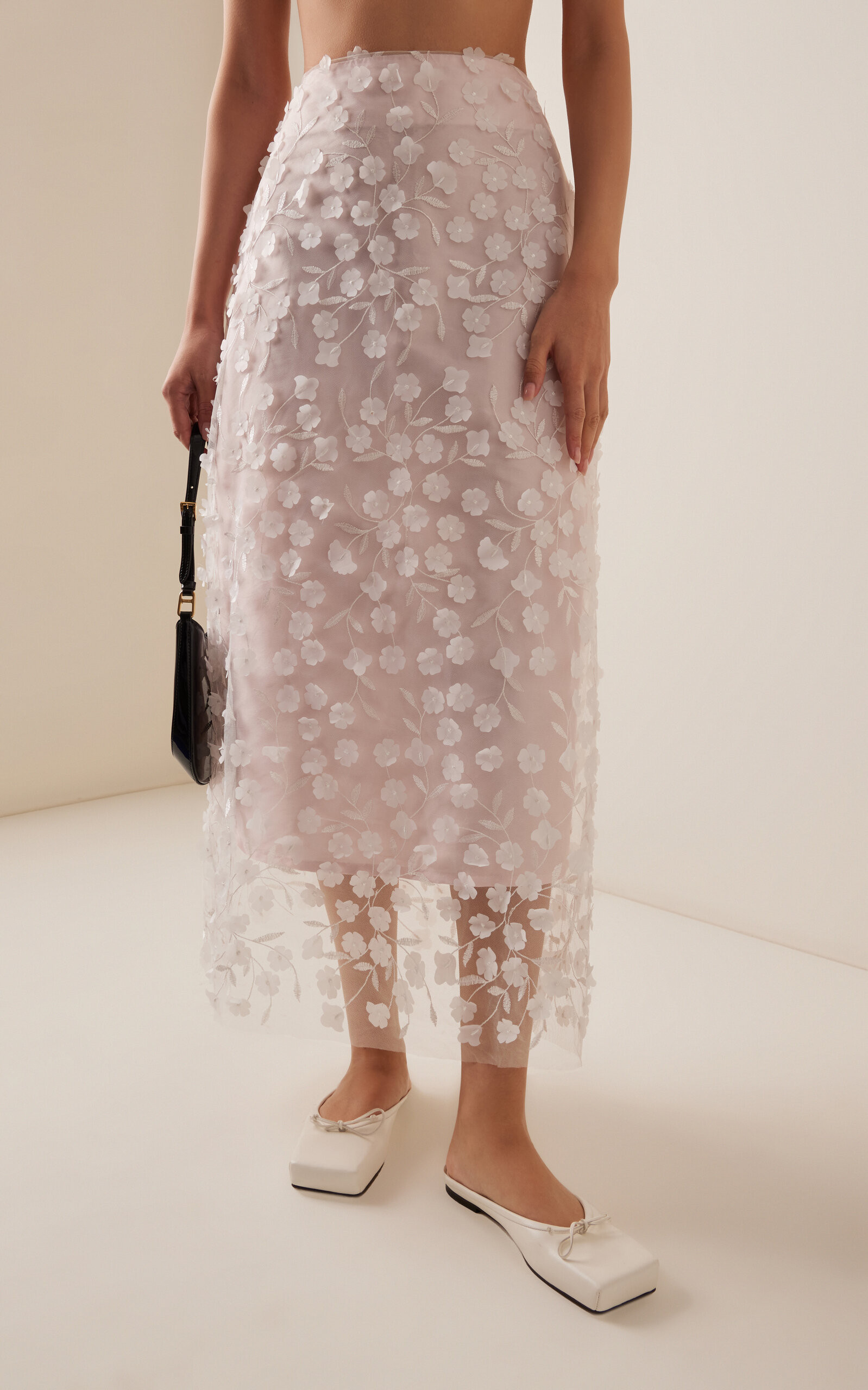 Heather Floral-Appliquéd Tulle Midi Skirt | Moda Operandi (Global)