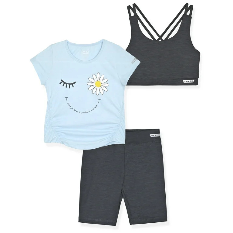 Hind Girls Athletic Sports Bra, T-Shirt, and Bike Short Outfit Set, Sizes 4-16 | Walmart (US)