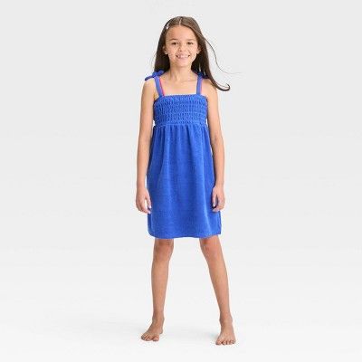 Girls' Solid Terry Smocked Cover Up Dress - Cat & Jack™ Blue | Target