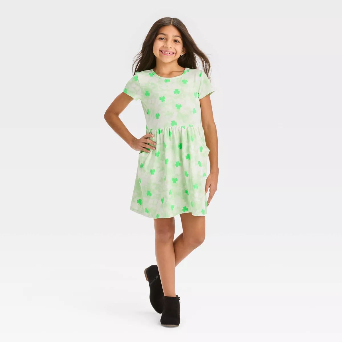 Girls' St. Patrick's Day Short Sleeve Shamrocks Dress - Cat & Jack™ Light Green | Target